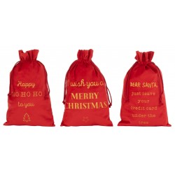 3 pochettes de Noël en velours rouge avec inscription de termes anglais