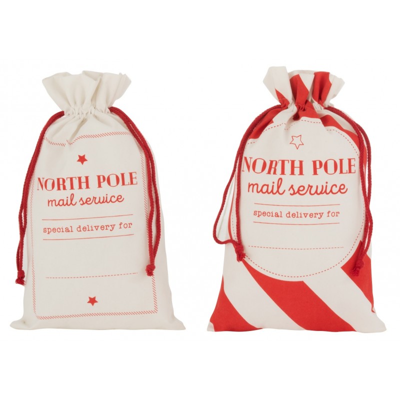 2 pochettes de Noël en coton rouge et blanc avec inscription de termes anglais
