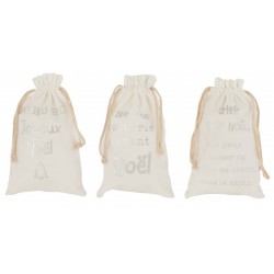 3 sacs cadeaux Noël en velours blanc avec inscription français H49 cm