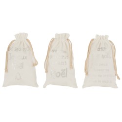 3 bolsas de regalo de Navidad en terciopelo blanco con inscripción en francés de 49 cm de altura