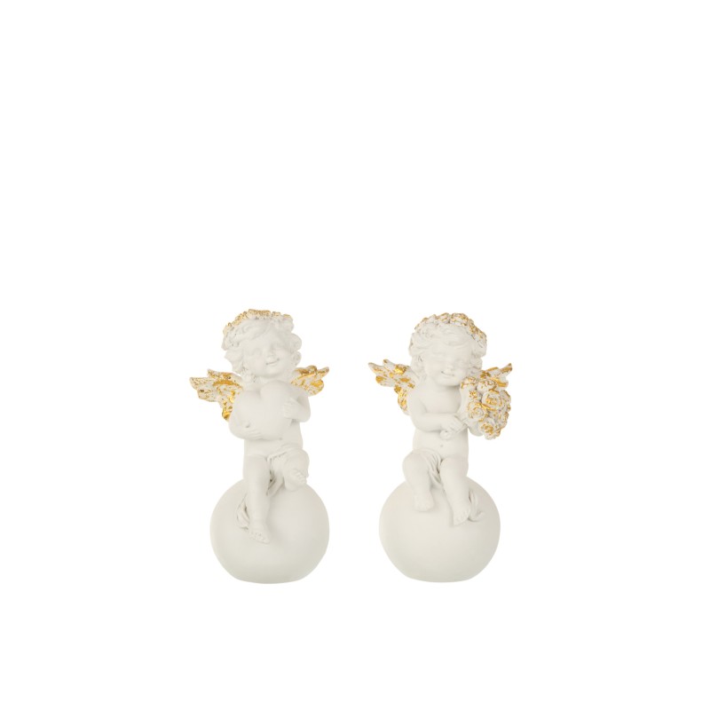 Conjunto de 2 Ángeles de Navidad de resina blanco - oro 8x7x14 cm Conjunto de 2 Ángeles de Navidad de resina blanco - oro 8x7x14 cm
