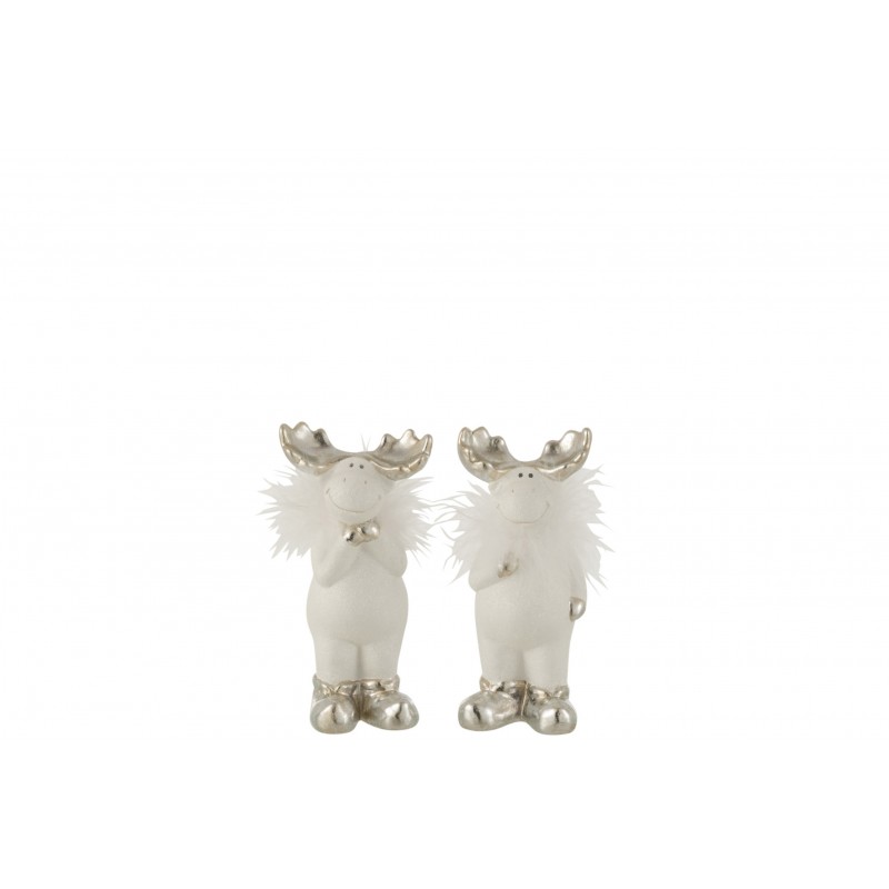 Assortiment de 2 rennes en céramique blanche et argent