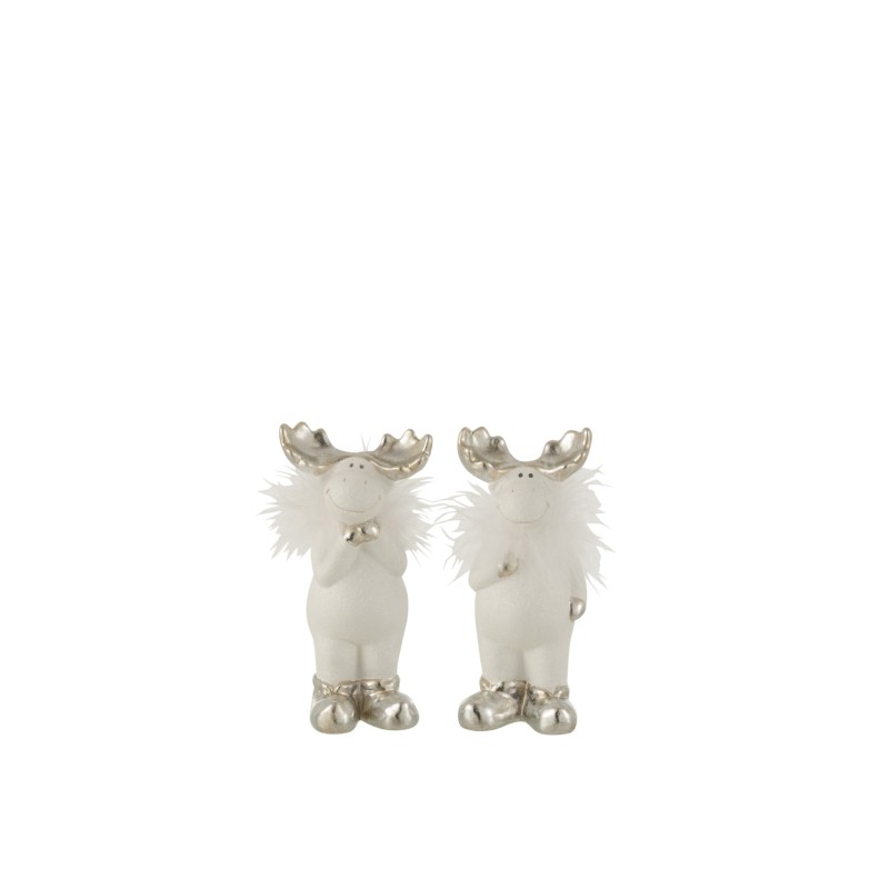 Set de 2 rennes en céramique argent 8x7x17 cm