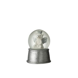 Boule à neige avec ours en résine argent 7x7x9 cm