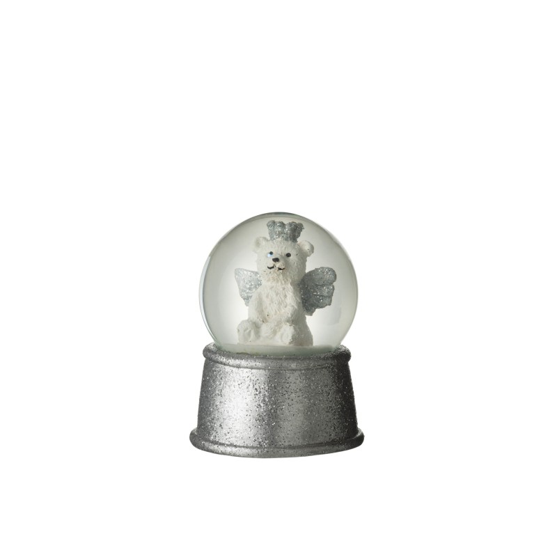 Boule à neige avec ours en résine argent 7x7x9 cm