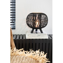 Lanterne boule sur pied en bois noir 33x33x32 cm