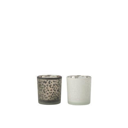 Lote de 2 portavelas de vidrio blanco de 7x7x8 cm