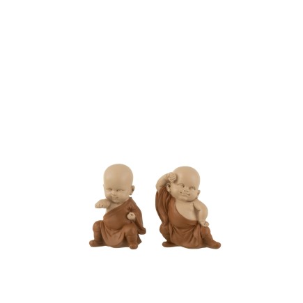 Lote de 2 monjes de resina marrón de 8x8x11 cm