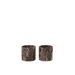 Lote de 2 portavelas de vidrio marrón de 9x9x8 cm