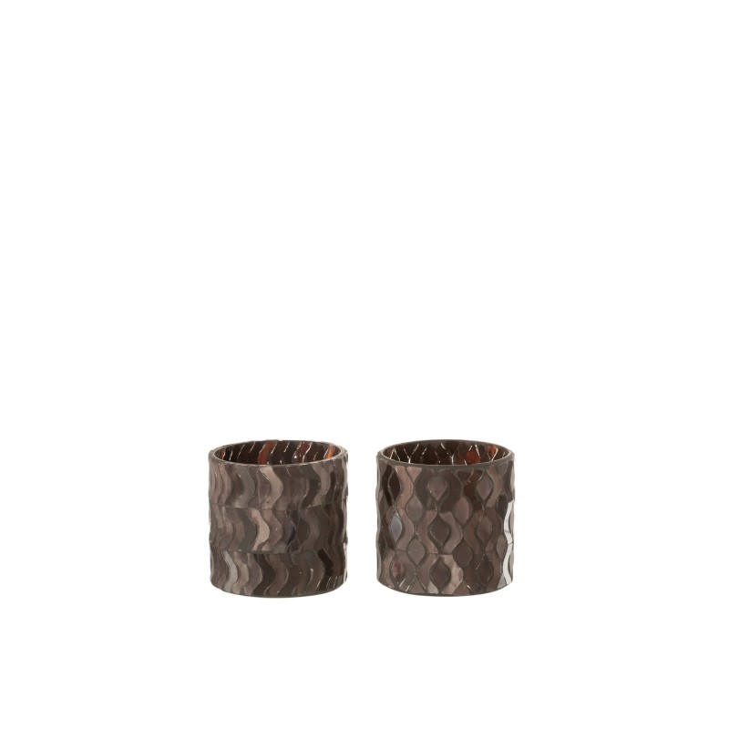 Lote de 2 portavelas de vidrio marrón de 9x9x8 cm
