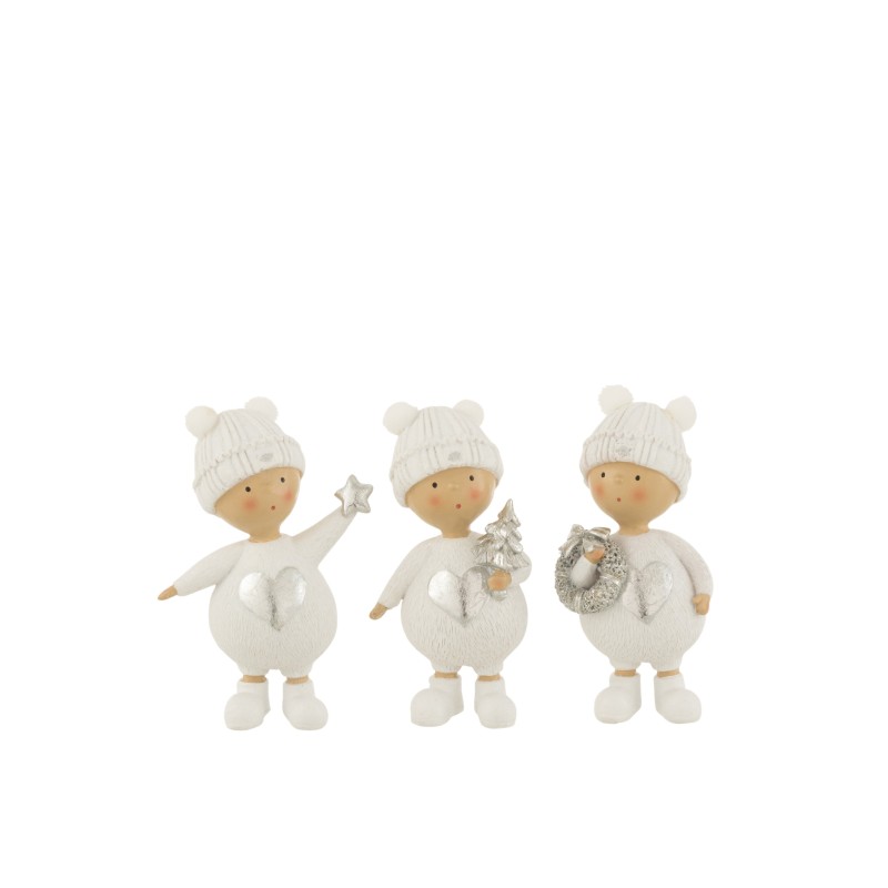 Lot de 3 figurines enfant en résine blanc 6x4x12 cm