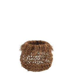 Panier tressé rond en feuilles de bananier naturel