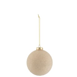 Boule de Noël perlée beige en verre