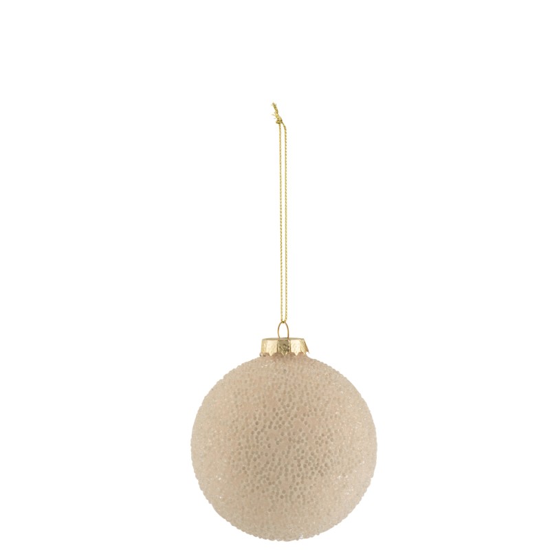 Boule de Noël perlée beige en verre