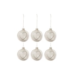 Scatola di 6 palline di Natale in vetro bianco 8x8x8 cm