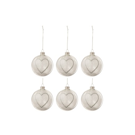Scatola di 6 palline di Natale in vetro bianco 8x8x8 cm
