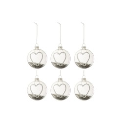 Scatola di 6 palline di Natale in vetro bianco 8x8x8 cm