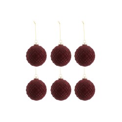 Boite de 6 boules de Noël en verre Bordeaux 8x8x8 cm