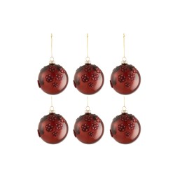 Boite de 6 boules de Noël en verre Bordeaux 8x8x8 cm