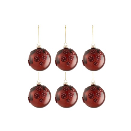 Boite de 6 boules de Noël en verre Bordeaux 8x8x8 cm