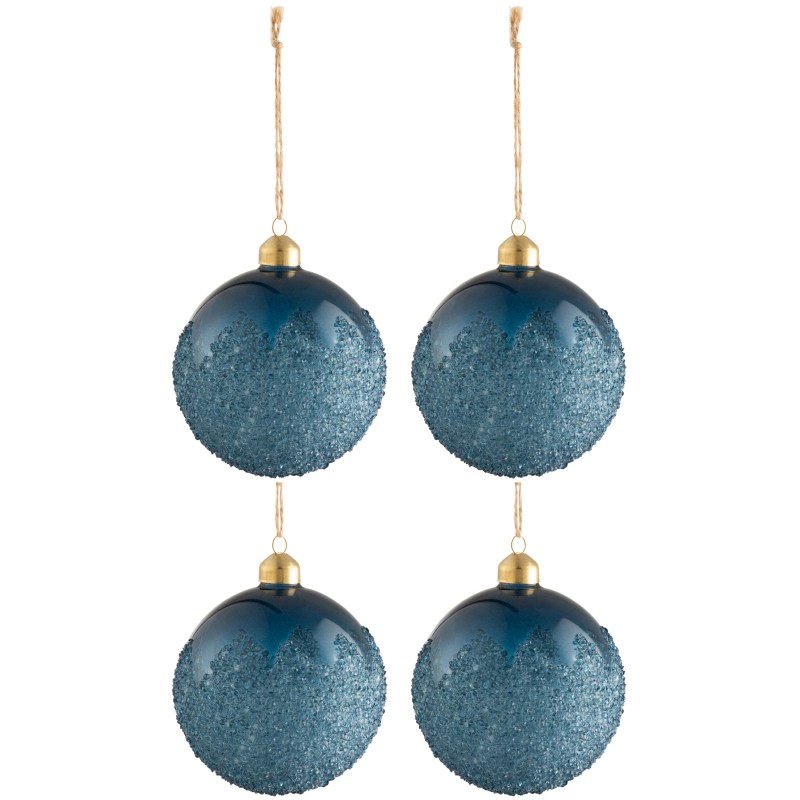 Scatola di 4 ornamenti natalizi in vetro blu 10x10x10 cm