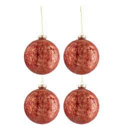 Boite de 4 boules de Noël en verre Bordeaux 12x12x12 cm