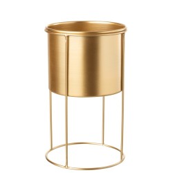 Cache-pot en métal doré sur pied