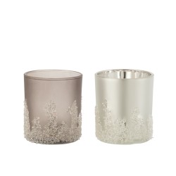 Set de 2 photophores coniques en verre gris 9x9x10 cm