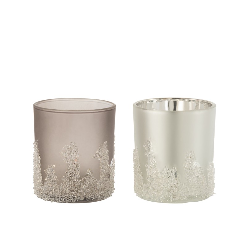Set de 2 photophores coniques en verre gris 9x9x10 cm Set de 2 photophores coniques en verre gris 9x9x10 cm