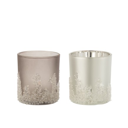 Set de 2 photophores coniques en verre gris 9x9x10 cm