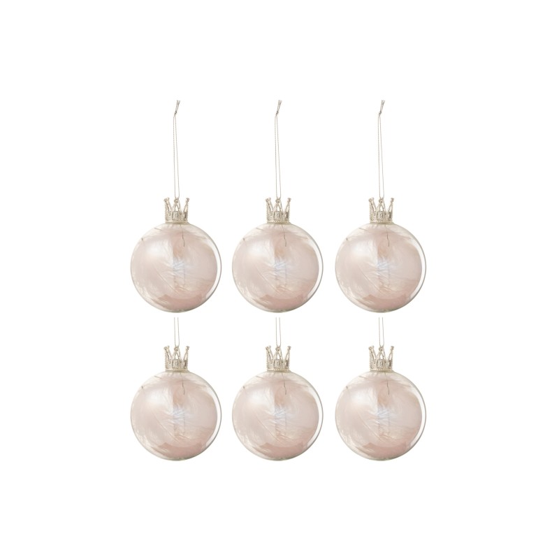 Confezione di 6 ornamenti natalizi in vetro rosa 8x8x8 cm