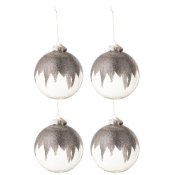 Boite de 4 boules de Noël en verre gris 12x12x12 cm