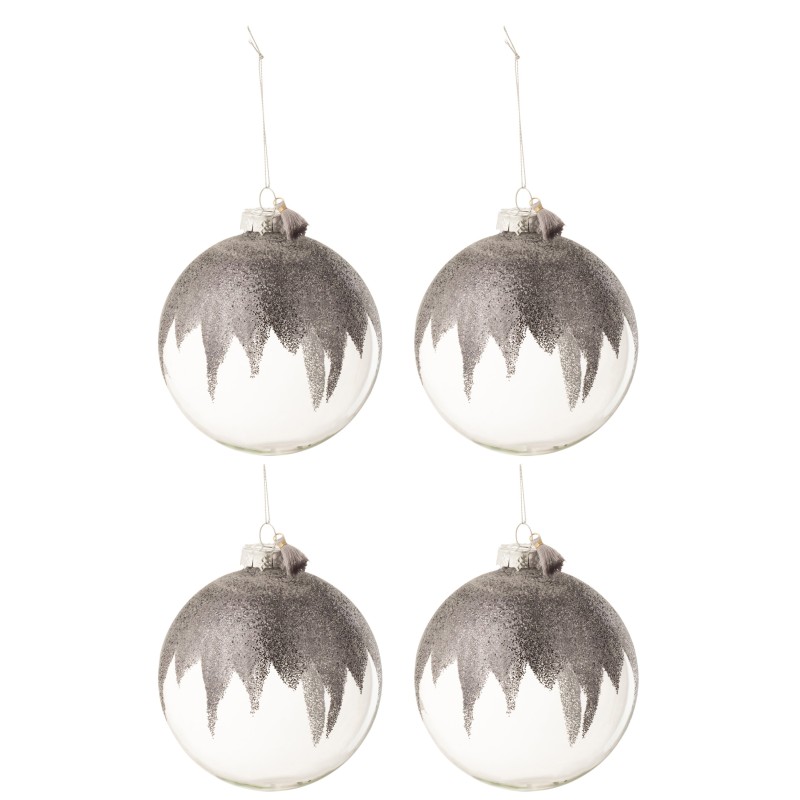 Boite de 4 boules de Noël en verre gris 12x12x12 cm