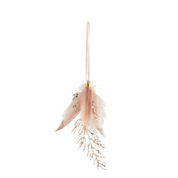 Suspension en plumes rose 18x8x2 cm