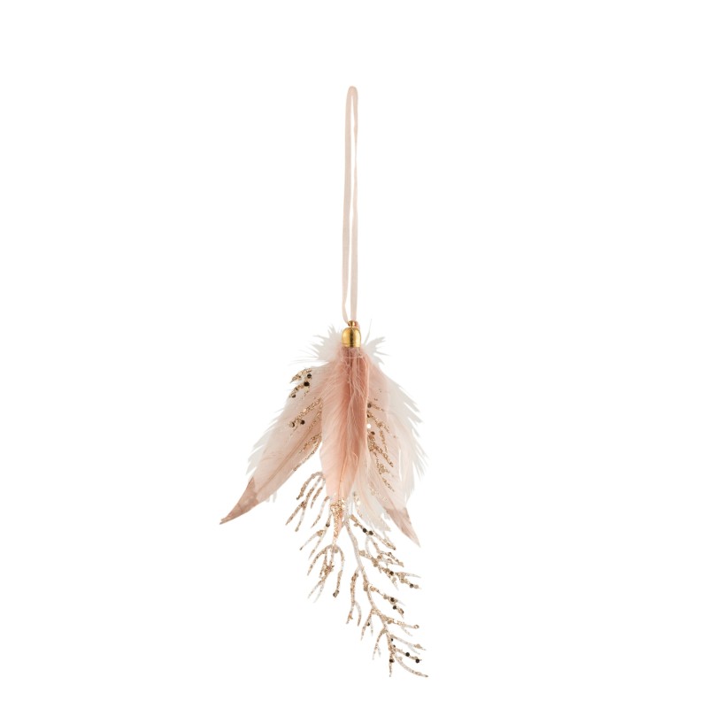 Suspension en plumes rose 18x8x2 cm