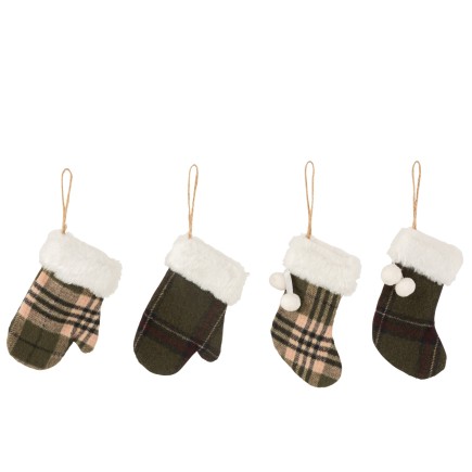 Lot de 2 gants et 2 chaussettes à suspendre en textile vert 16x10x1 cm