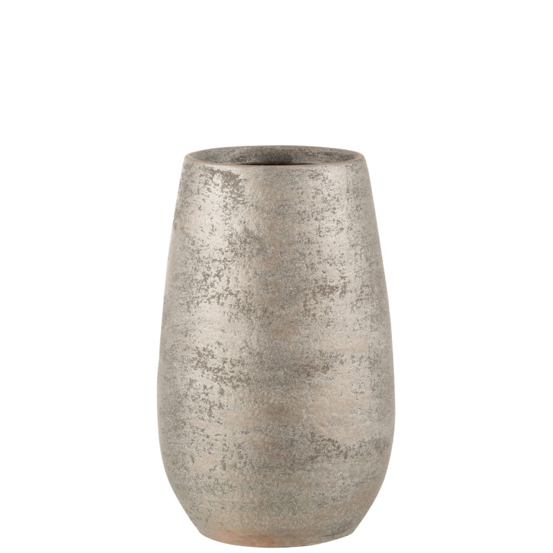 Vase irrégulier rugueux en céramique argent 16x31 cm Vase irrégulier rugueux en céramique argent 16x31 cm
