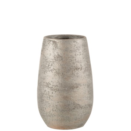 Vase irrégulier rugueux en céramique argent 16x31 cm