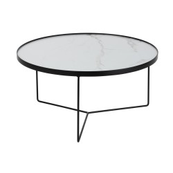 TABLE BASSE RONDE MDF/FER NOIR/BLANC MARBRÉ