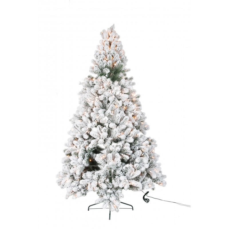 Árbol de Navidad artificial nevado con luces LED de plástico verde 105x105x185 cm