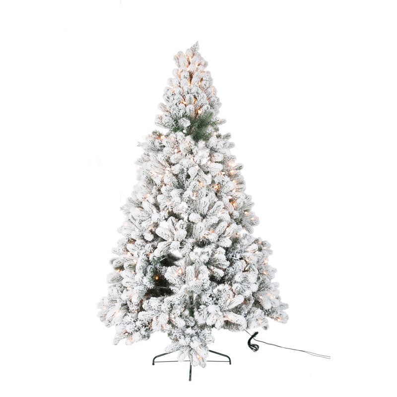 Árbol de Navidad artificial nevado con luces LED de plástico verde 105x105x185 cm