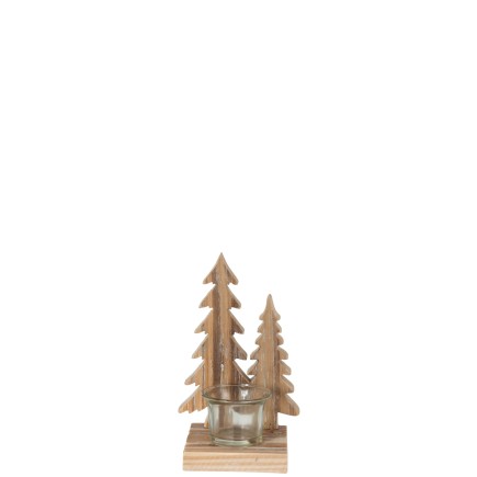 Photophore en bois naturel 11x9x18 cm