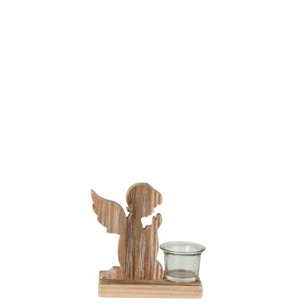 Photophore en verre un ange en bois naturel 16x7x15 cm