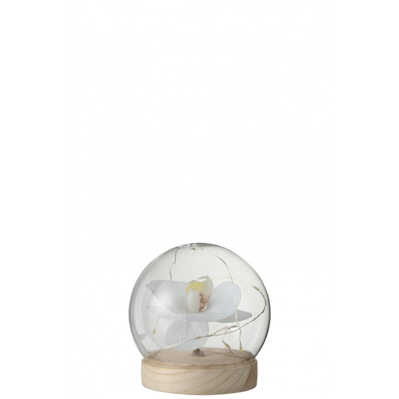 Boule en verre décoration fleurs led en verre blanc 10x10x10 cm