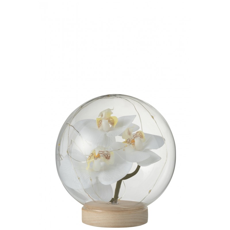 Boule en verre décoration fleurs led en verre blanc 15x15x16 cm