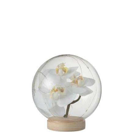 Boule en verre décoration fleurs led en verre blanc 15x15x16 cm