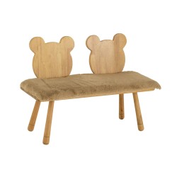 Banc enfant 2 places en forme d'ourson en bois beige 90x34x62 cm