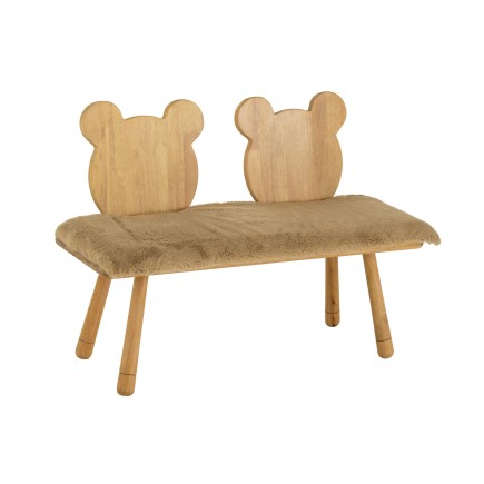 Banc enfant 2 places en forme d'ourson en bois beige 90x34x62 cm