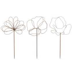 Lot de 3 décorations de jardin fleur en métal marron 35x1x73 cm