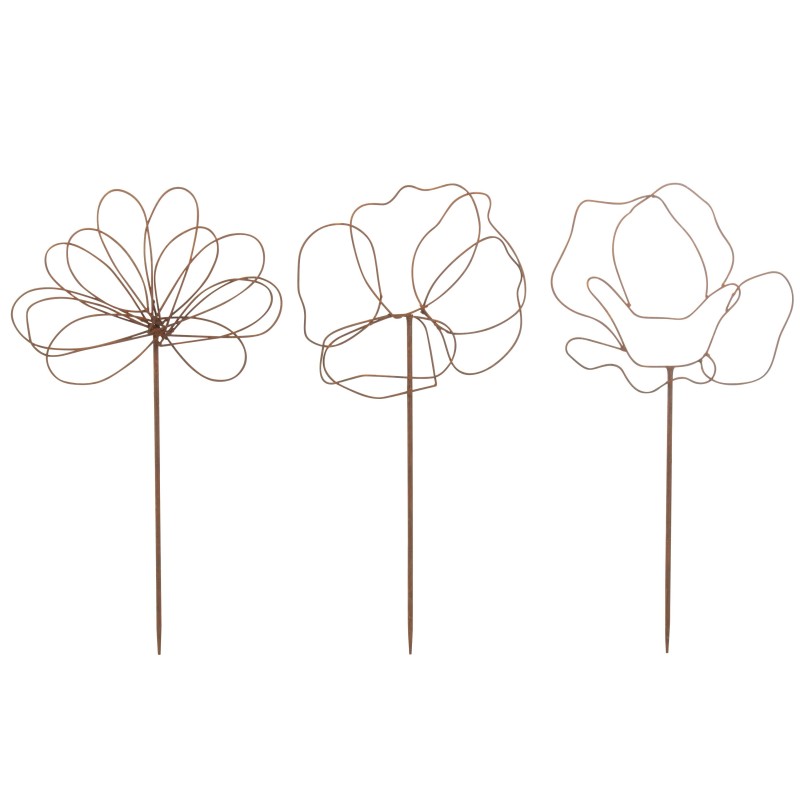 Lot de 3 décorations de jardin fleur en métal marron 35x1x73 cm Lot de 3 décorations de jardin fleur en métal marron 35x1x73 cm